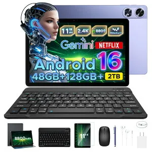 【実質17900円 6部品付属】AORLYM P11PRO Android16 11インチ 大画面 タブレット Gemini AI機能 8コア CPU 48GB RAM+128GB ROM+2TB拡張可 FHD+解像度 90Hz高リフレッシュレート 8800mAh大容量バッテリー Widevine L1 NETFLIX