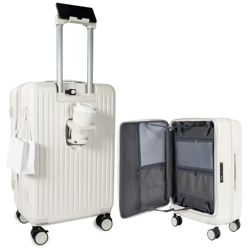 [J.K.T] 片開きスーツケース軽量 フロントオープン Mサイズ キャリーケース 前開き 拡張可【2026新販売 1：9深型設計 着脱式仕切り付き】 大容量 PC+ABS 超軽量 頑丈 13in1多機能 静音キャスター ストッパー付き USB充電 ドリン