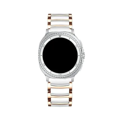 セラミック+金属ステンレス鋼ベルトに適合するSamsung Galaxy Watch 8 44mm 40mm 8Classic 46mm交換ベルト(Rose gold white,For Galaxy Watch 8 40mm)