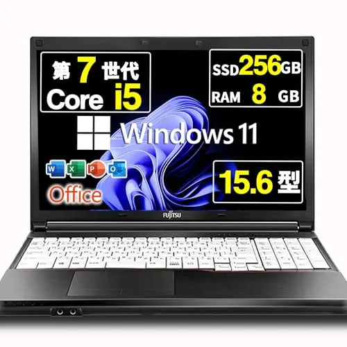 【整備済み品】 ノートパソコン FMV Lifebook A577 15.6型 Core i5-7200U テンキー カメラ Bluetooth HDMI Windows11 MS Office 2021搭載 (SSD:256GB メモリ:8GB)