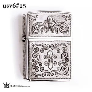 Zippo 純銀ジッポーライター Silver King シルバーキング USV6(No.15) ハイポリッシュ・ミラー/スターリングシルバー 925 手彫り/彫刻/高級/喫煙具 ギフト/プレゼント/記念品/贈答品/輸入品 送料無料