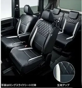 DAIHATSU TANTO CUSTOM FunCross ダイハツ タント カスタム ファンクロス【LA650S LA660S】 プレミアムシートカバー【ブラック／ホワイト】[08220-K2658]