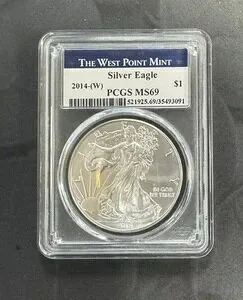 2014-W シルバーイーグル $1 PCGS MS69 ? ウェストポイント造幣局発行 ブルー＆ホワイトラベル