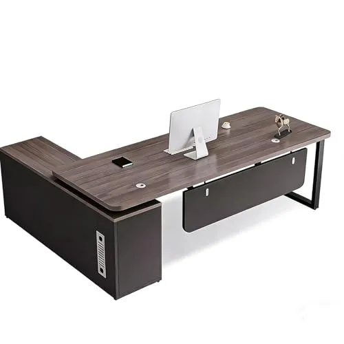 JTKXM 社長デスク l型 閉じた収納キャビネット付き L字デスク 社長机 左右切替サイドキャビネット 事務机 超耐荷重 机 輸入カーボンスチール全金属骨組 経年劣化ゼロ E1級環境保護ボード即装即用無臭 強化補強構造で デュアル配線孔設計 配線スッキリ
