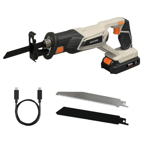 アイリスオーヤマ 充電式レシプロソー 電動のこぎり 18V Type-C充電 充電器不要 木材用・鋼鉄用刃付属 JRS20TC サンドベージュ