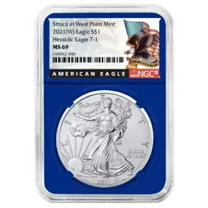 2021 (W) $1 タイプ 1 アメリカン シルバー イーグル NGC MS69 ブラック ラベル ブルー コア