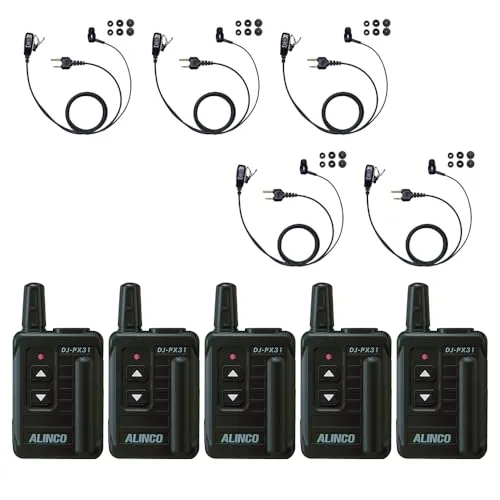 アルインコ ALINCO 薄型 ・ 軽量 ・ 中継機 対応 特定小電力 トランシーバー DJ-PX31B + 対応 BLUE CENTURY イヤホンマイク セット(カナルイヤホン型イヤホンマイク【I018H】,5台セット)