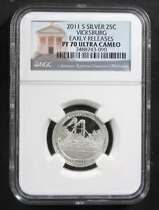 2011-S 25c ヴィックスバーグ シルバー NGC PF70 ウルトラ カメオ。レジストリの品質。 (1024210)