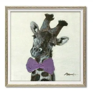 オイル ペイント アート「ピンク ボウ ジラフ」 Sサイズ OP-07026【お寄せ品、返品キャンセル不可。欠品終売時連絡あり】