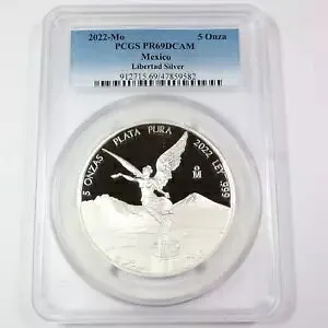 2022 Mo PCGS PR69 DCAM - メキシコ - 5 オンス シルバー リベルタード - オンザ コイン #44391V