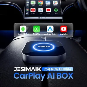 最新型 JESIMAIK Carplay ai box UHD lite Android13 CarPlay/Android Auto 画面分割 大容量4+64GB/8+128GB 512GBまで拡張 SIMカード 動画視聴 内蔵GPS 有線カープレイ搭載車両に対応 技適取得済 車でYoyTube