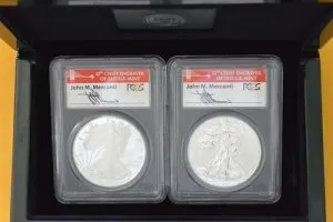 2012-S シルバーイーグル 2枚セット PCGS PR70/Rev PR70 FS ジョン・マーカンティ 箱+COA付き