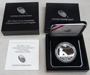 2017-P ボーイズタウン プルーフ シルバー ダラー 記念品 米国造幣局 箱＆CoA