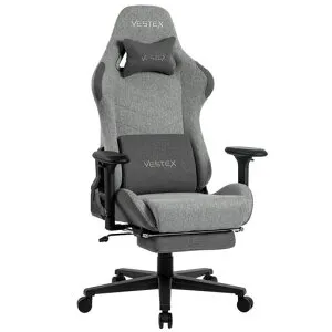 VESTEX(ベステックス)S1シリーズゲーミングチェアフットレスト付グレーファブリックポケットコイル入り低座面振動機能付きランバーサポート背面ポケット付3DワイドアームVES-S1FTGY