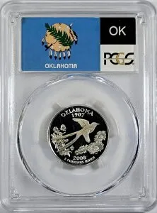 2008年 - S シルバー ワシントン クォーター - オクラホマ - PCGS PR70DCAM - フラッグシリーズ
