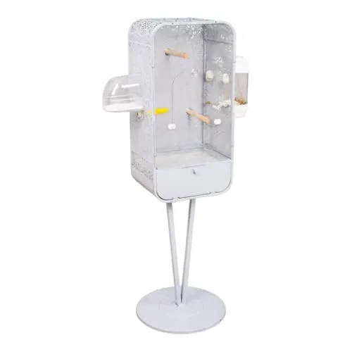 LPYROSE 鳥かご 大型 インコ ケージ 高さ128cm アクリル観賞籠 高透過前面板 掃除簡単 引出し式トレイ & 網 キャスター付き 移動楽々 セキセイインコ オカメインコ 文鳥 中型 小型鳥向き バードケージ おしゃれ ホワイト (ホワイト,デラ