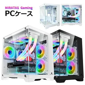新品 ゲーミング PCケース キューブ型PCケース 強化ガラス M-ATX/Mini-lTX対応 冷却ファン7基取付可 磁器吸引防塵ネット I/Oパネル デスクトップパソコン コンパクト 省スペース デザイン ゲーミ