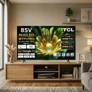 【送料無料】TCL テレビ 85型 85C855 4Kチューナー内蔵 QD-Mini LED 液晶テレビ Google TV 85インチ 85V型 スマートテレビ 量子ドット QLED ONKYO 144Hz ネット動画対応 YouTube 高画質 ゲーム ティーシーエル 超