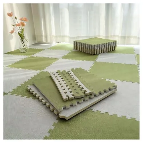 ジョイントマット ラグマット 正方形 ラグ ジョイントラグ 極厚 カーペット 洗える おしゃれ ミックス 防音 パネルカーペットーラグ マ かわいい リビング オールシーズン対応(Light gray+green,20pcs)