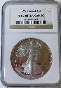 1990年 サウスアメリカン シルバーイーグル PF69 ウルトラカメオ #25b