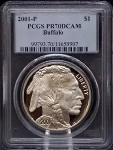 :2001-P $1 シルバー バッファロー 記念プルーフ PCGS PF 70 DCAM レアリティ R2 トップ ポップ