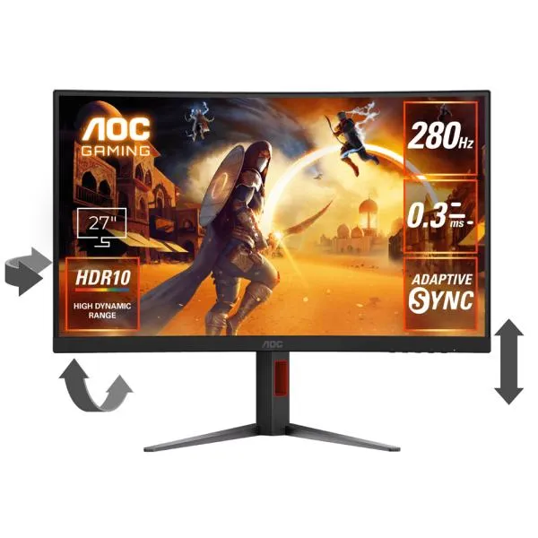 AOC ゲーミング液晶ディスプレイ(27型/曲面型/Fast VA/FullHD 1920×1080/280Hz/0.3ms/HDR10/HDMI2.0)(ブラック) C27G4Z/11 返品種別A