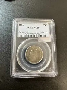 1856年 自由の女神像 25セント硬貨 PCGS AU-50 未流通品 鑑定済み 25セント