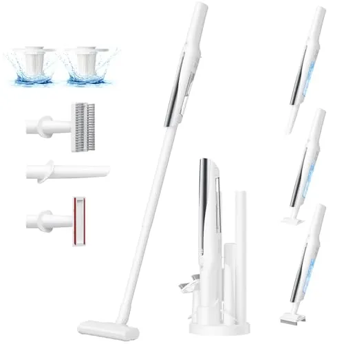 掃除機 コードレス 軽量【45KPa超強力吸引・0.5kg超軽量・45分連続稼働】 6in1 ハンディ掃除機 2WAY スティッククリーナー 収納スタンド付き 紙パック不要 低騒音 髪の毛が絡まないノンブラシ構造 LCDディスプレイ サイクロン式 HEPA