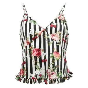 フレーデュマール レディース カットソー トップス Printed ruffled tank top Black