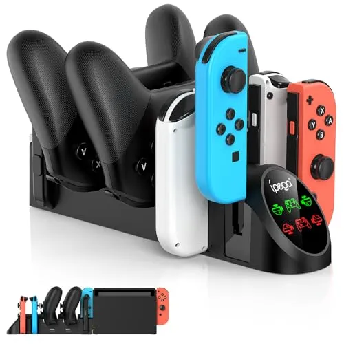 FastSnail 充電ドック Nintendo Switch ProコントローラーとJoy Cons & OLEDモデル Joycon用 多機能充電器スタンド スイッチ用 USB 2.0プラグ2個と2.0ポート付き
