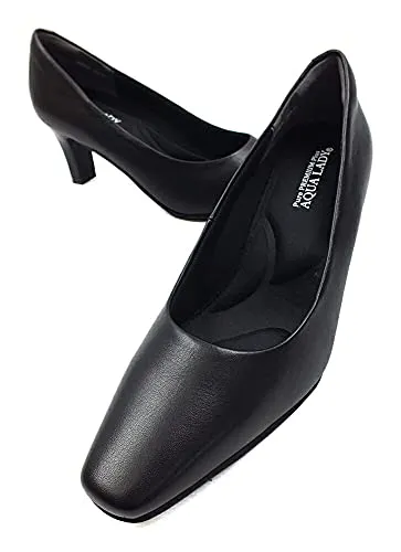 [AQUA LADY] アクアレディ ワンランク上の本革プレミアムパンプス 3E 幅広設計 ブラック フォーマル リクルート オフィス NO.9080 22.0cm プレーン 6.5cmヒール