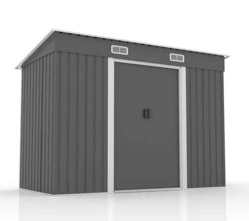 大型物置 屋外 倉庫 物置き 大容量収納 戸外収納庫 高機能収納庫 防水 耐侯 頑丈 スチール 引き戸 補強フレーム付き 換気口付 床なし ガーデン 庭 田畑 農場 ベランダ (グレー, タイプC+幅238*奥行き131*高182cm)
