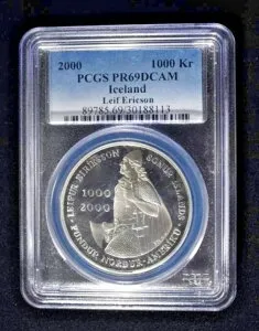 2000 1000 Kr シルバー アイスランド Leif Ericson PR69DCAM PCGS # 30188113 + ボーナス