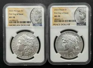 2023年 S モルガン銀貨とピース銀貨 NGC MS 70 2枚セット