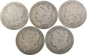 ロット（5）1880/1890-O/1883/1879/1883 モルガン銀貨ローボール *5155