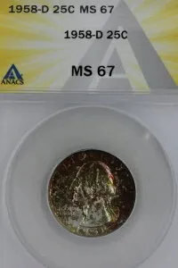 1958 D 25C MS 67 ANACS - ワシントンクォーター、銀貨25セント（0.25）