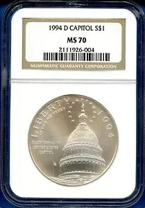 1994 D NGC MS70 キャピトル シルバー ダラー $1 米国造幣局 コイン 1994-D MS-70