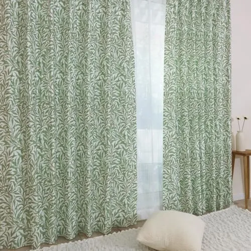 [カエイレース] ドレープ カーテン 2枚組【日本製 144サイズ】ウィリアムモリス 【 Willow Bough ウィローボー 】遮光3級(遮光率99.40%以上99.80%未満) 防炎機能 遮熱 断熱 保温 目隠し【幅100ｃｍ×丈255ｃｍ 】