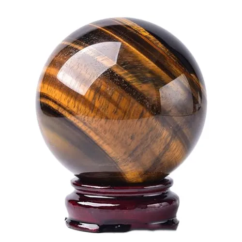 Crystal Ball Tiger Eye Stone Gemstone Sphere with Stand Ornament Divination for Feng Shui, Home Decor,8cm/3.1in