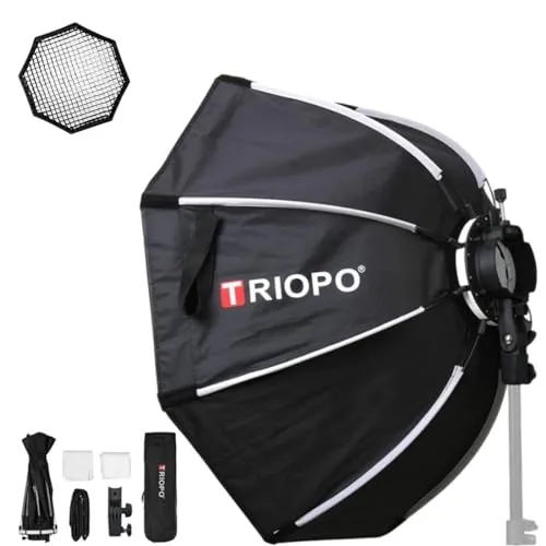 TRIOPO KX65 25.6インチ/65cm ポータブル八角形ソフトボックスリフレクター ソフトクロスとSブラケット付き Godox V1 AD200 Proラウンドヘッドフラッシュライトディフューザー用