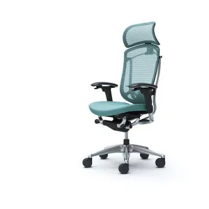 ■OKAMURA コンテッサセコンダ 可動肘 座クッション 大型ヘッド5本脚 ポリッシュ ブラック ランバー付ハンガー無 張地色セージ〔品番:CC87BSFPC6〕【4264569:0】[送料別途見積り][法人・事業所限定]