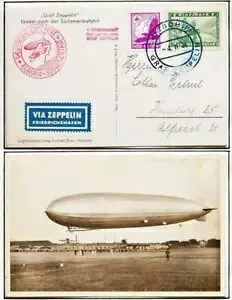 ドイツ、ブラジル発 1934年製 ツェッペリン、第11特殊空軍（背面）飛行隊 PPC + ボード、ナットリー社製