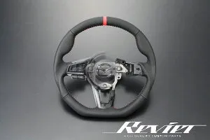 【Revier(レヴィーア)】「オールレザー×レッドステッチ」マツダ ND系ロードスター/ロードスターRF ガングリップステアリングホイール //カスタム/ドレスアップ/Roadster/MX-5/Miata/ND系ロードスタ