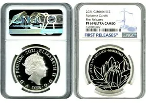 2021 2PD 英国 1オンス シルバー プルーフ マハトマ・ガンジー NGC PF69 FR OBO