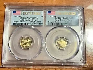 2021-W Ty 1 Ty 2 $5 アメリカン ゴールド イーグル PCGS PR69DCAM FS フラグ - ボックス スラブ COA
