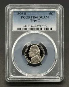 アメリカ プルーフコイン 5C 1979-S グレーデッド ジェファーソン タイプ2 ディープカメオ PCGS PR69DCAM
