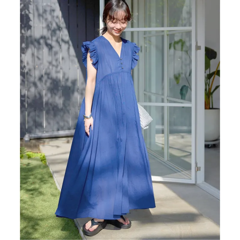 [マルイ]《予約》コットンボイルフリルワンピース/スローブ イエナ（SLOBE IENA） ブルー A