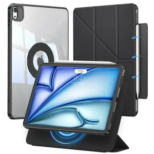 iPad Air 13インチ ケース M4/M3/M2対応（2026/2025/2024）iPad Pro 12.9インチ 専用カバー 第6/5/4世代（2022/2021/2020）磁気式&着脱式 折りスタンドケース 衝撃保護 横置＆縦置角度調整可能 三角形の構