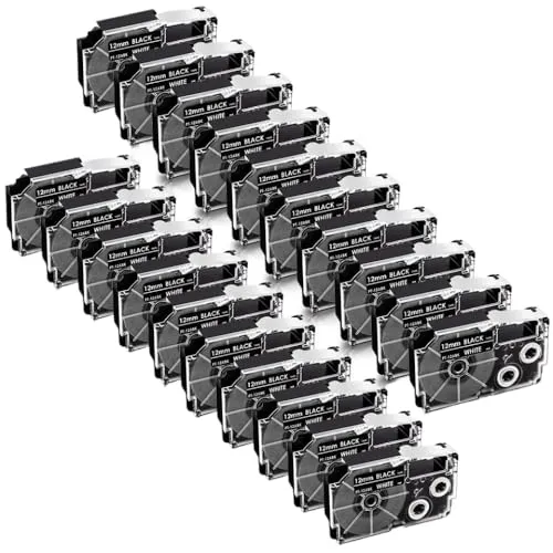 XR-12WE XR-12X XR-12RD XR-12BU XR-12YWとKL-60 KL-100 120レーベルプリンターと30PK 12mmラベルテープXR-12X XR-12X XR-12BU XR-12YW(White on Black)