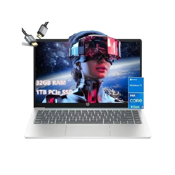 HP-14 inch Laptop-Windows 11-8 Core Intel i3-N305-32GB RAM -1TB PCIE SSD -Student Laptop School - Long Battery Life - Ultralight - Mini Compu_並行輸入